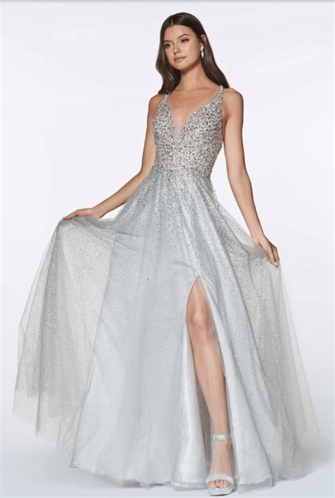 PROM DRESS SILVER CR822 - Fashion Club