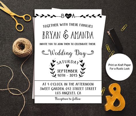 Rustic Wedding Invitation Printable Kraft Paper Rustic - Etsy