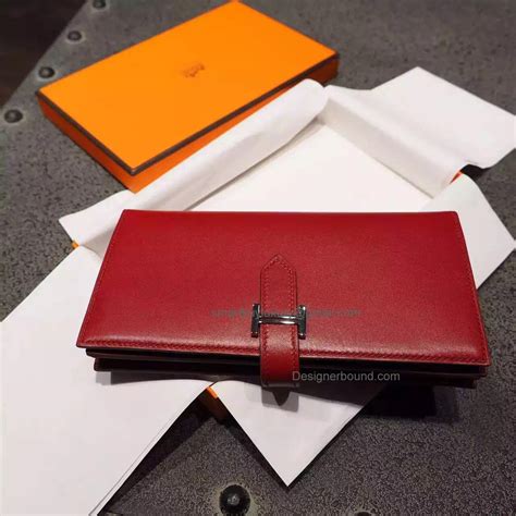 Replica Hermes Bearn Wallet Handmade in ck55 Rouge Box Calfskin PHW