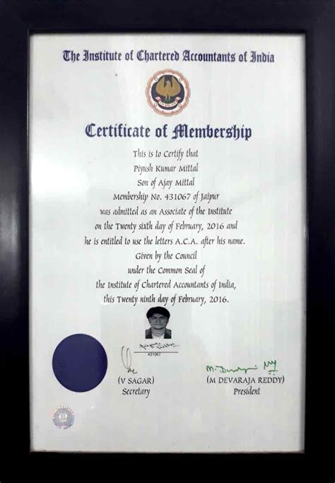 Certificate of Member of Chartered Accountants | Freelancer