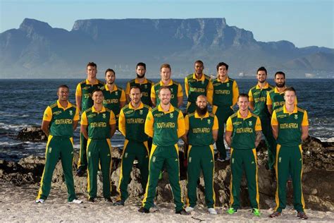 Proudly South African Cricket team with Table Mt in the background.