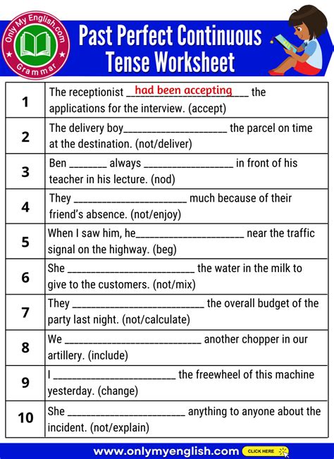 Past Perfect Continuous Tense Exercises with Answers » OnlyMyEnglish ...