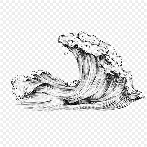 Sea Ocean PNG Transparent, Sketch Pencil Drawing Broad Sea Ocean Wave ...