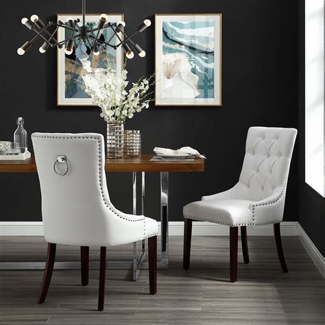 Inspired Home Faith Leather PU Dining Chair Set of 2 Tufted Ring Handle ...