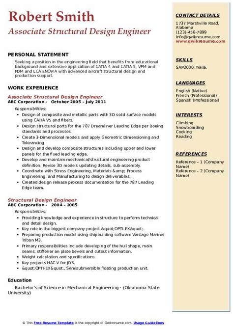 Structural Design Engineer Resume Samples | QwikResume