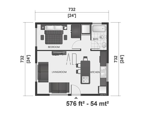 Small House Plan 1 Bedroom Home Plan 24x24 Floor Plan Tiny - Etsy Australia