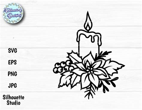 CHRISTMAS CANDLE in SVG, Christmas Decorations, Floral Candle Svg ...