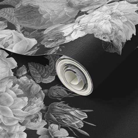 Black and Gray Large floral Wallpaper | Spoonflower