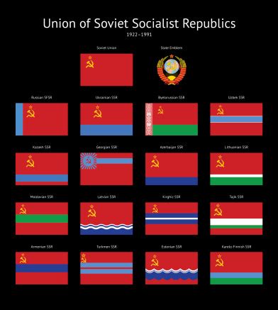 Soviet Union Flags Collection On Black Background Stock Illustration ...