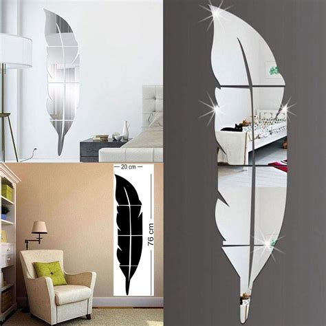 Wall1ders Plume Feather Silver, mirror stickers for wall, acrylic ...