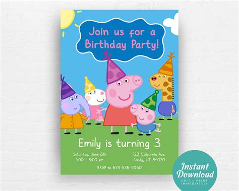 Editable Peppa Pig Birthday Invitation Instant Download | lupon.gov.ph