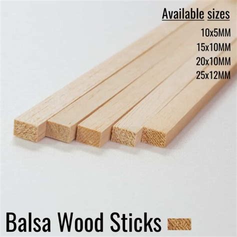 Balsa Wood Strips, Sticks (Rectangle) 10x5MM, 15x10MM, 20x10MM ...