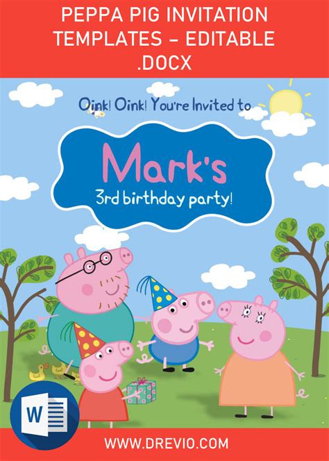 Peppa Pig Invitation Templates – Editable .Docx | Pig invitation, Peppa ...