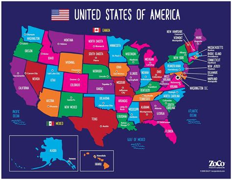 Map of USA States and Capitals - Colorful US Map with Capitals ...