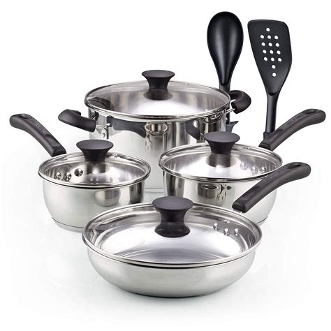 Cook N Home 02642 10 Pieces Stainless Steel Cookware Set, Silver ...