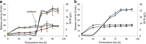 DCW and xylanase activity profiles with xylanase expression at ...