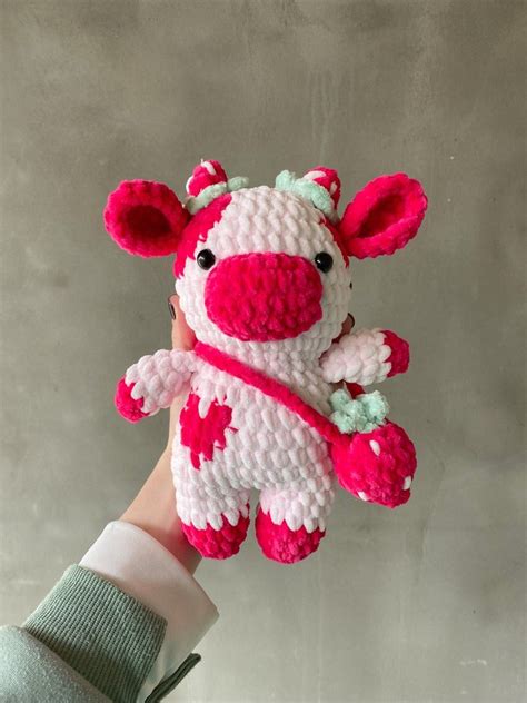 adorable crochet strawberry cow plushies — new lullabies 🌙