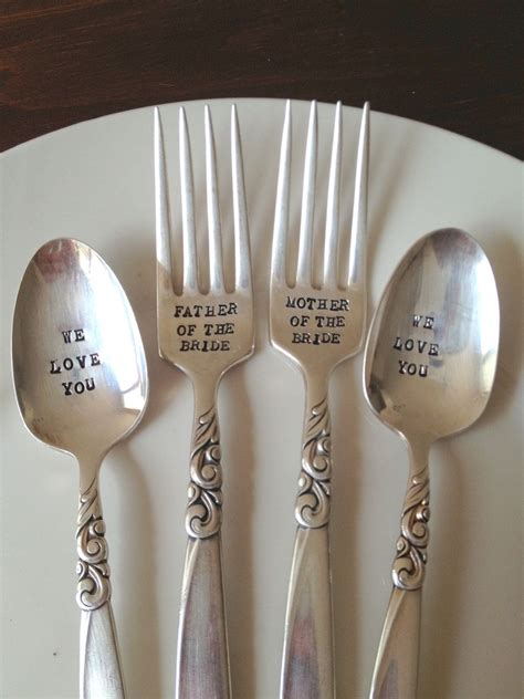 Father & Mother of the Bride Fork and Spoon Set - Hand Stamped ...