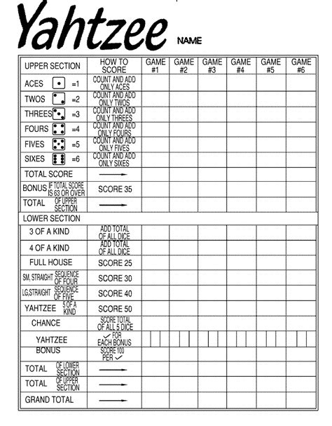 Free Printable Yahtzee Score Sheets