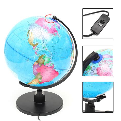 25cm 220v world globe led illuminated night light lamp home room office ...