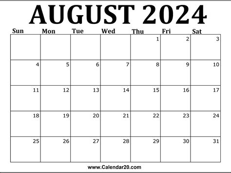 Printable Calendar August 2024 Free - Leola Nikolia