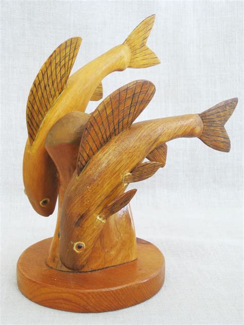 Vintage Fish Carving Folk Art Wood Sculpture, Swimming, Pair, Hand ...