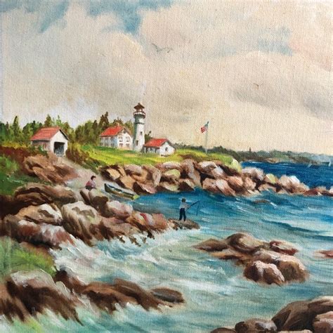 Vintage 1950’s Modernist Original Maine Coastal Painting Signed ...