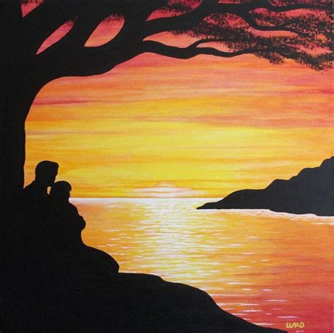 Pin by Park on Sunset lake | Romantic sunset painting, Sunset painting ...