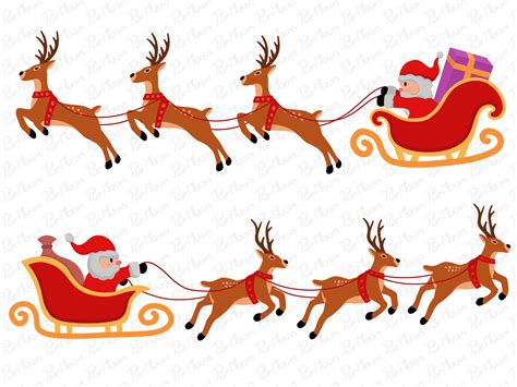 Christmas with Santa and Reindeer Flying Graphic by PurMoon · Creative ...