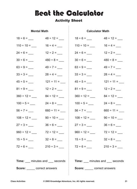 Basic Math Calculations Worksheets