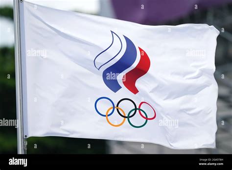 A general view of a Russian Olympic Committee (ROC) flag at Asaka ...