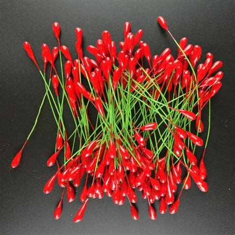 100pcs Red Flower Stamens DIY Pearl Flower Stamen Pistil 4mm Floral ...