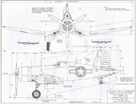 Chance Vought F4U-1D Corsair US Navy 4 Views Drawings | Mechanical Blue ...