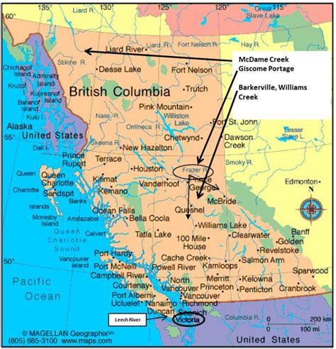 Map of British Columbia Gold Fields and Related Places | British ...