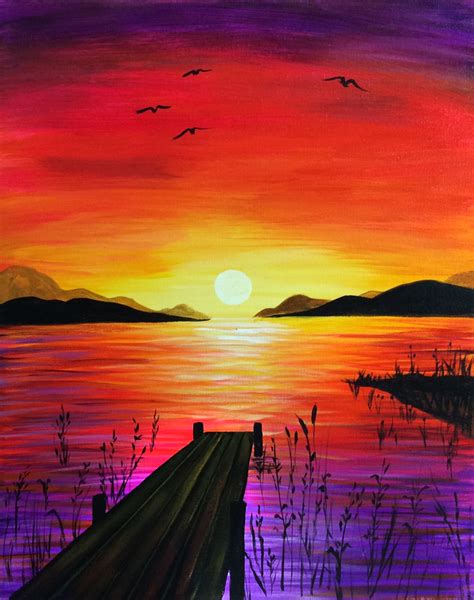 drawing sunset的圖片搜尋結果 | Easy landscape paintings, Sunset painting ...