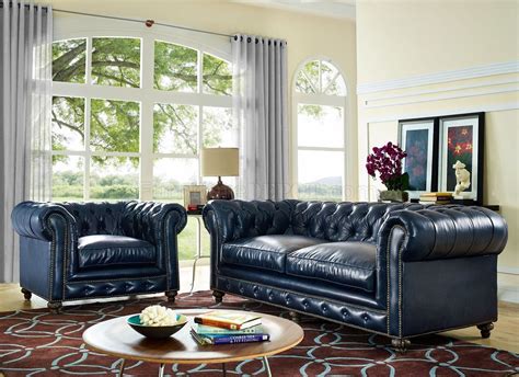 Navy Blue Leather Sofa Sets | Baci Living Room