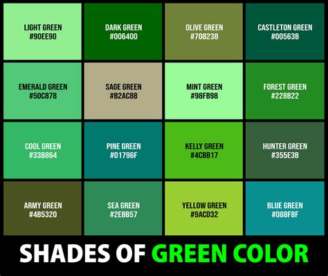 237+ Shades of Green Color (Names, HEX, RGB, & CMYK Codes ...