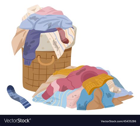 Cartoon dirty clothes laundry basket and stack Vector Image