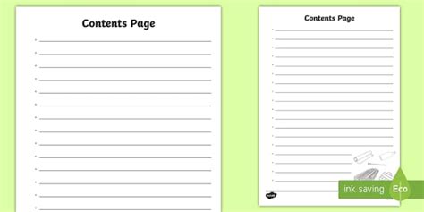 Blank Contents Page - Primary Resources (teacher made)