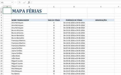 Mapa De Férias 2017 Excel | Mapa