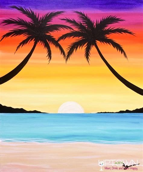 Palms By The Beach #Beachsunsetdrawing | Sunset canvas painting, Beach ...