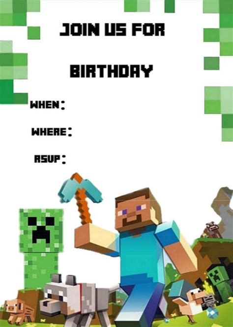 Printable Minecraft Birthday Invitations - Printable Word Searches