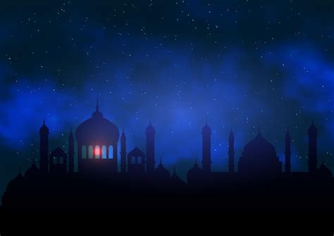 Free Vector | Arabic background with mosque silhouette against night sky