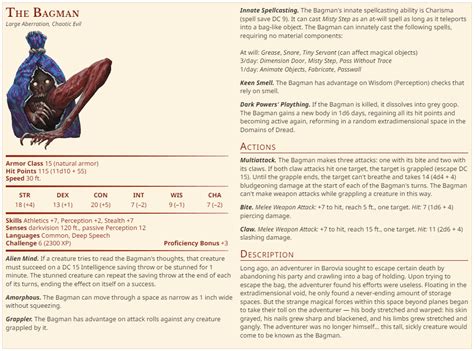 I made a custom statblock for the Bagman from VRGR! : dndmonsters