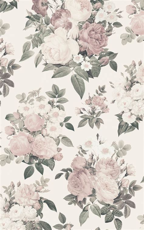 Cream & Pink Vintage Rose Floral Wallpaper Mural | Hovia | Vintage ...