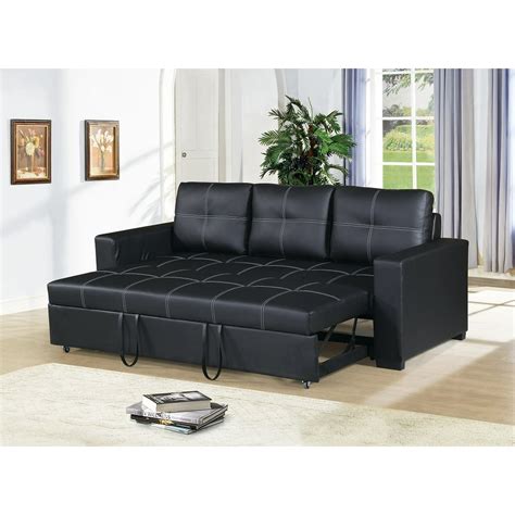 Modern Convertible Sofa Black Faux Leather Square Shape Stitching Sofa ...