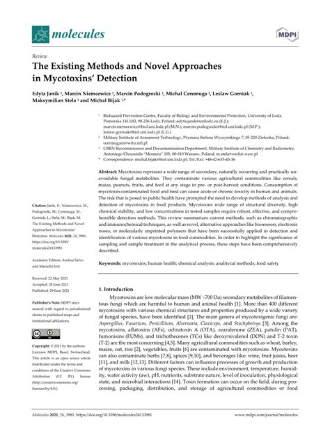 (PDF) The Existing Methods and Novel Approaches in Mycotoxins' Detection