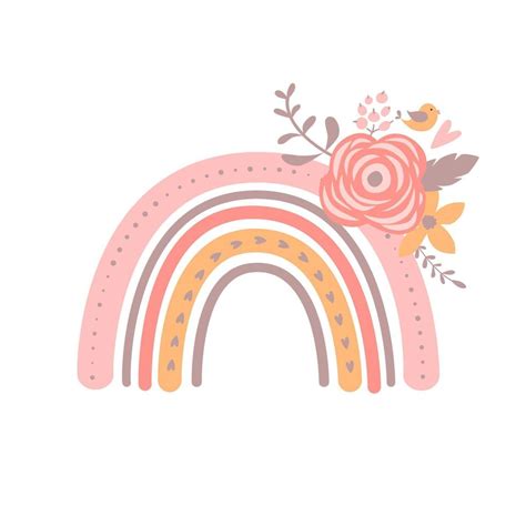 Floral Rainbow. Cute pink simple baby girl rainbow in cartoon boho ...