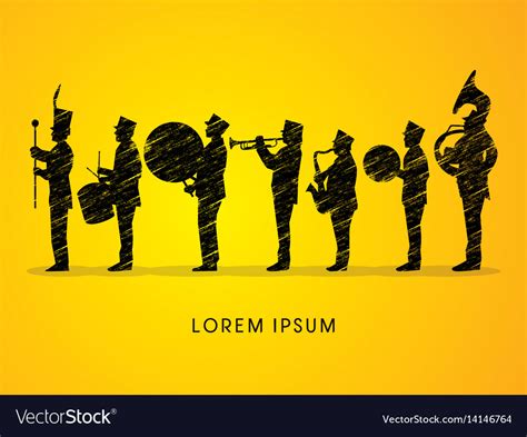 Silhouette marching band Royalty Free Vector Image