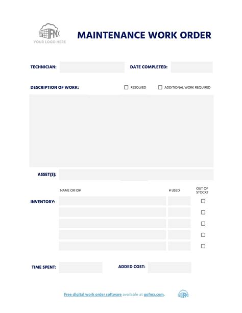 Maintenance Work Order Form [Free Downloadable Template] - FMX